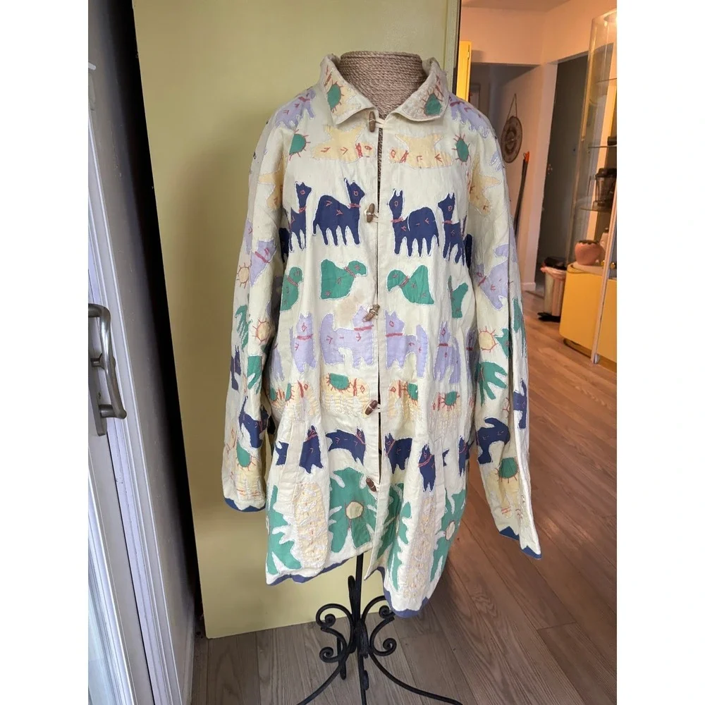 April Cornell for Cornell Trading Animal Appliqué Jacket Coat S/M Cream Art Wear